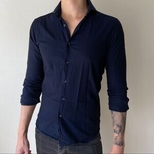 Duchamp Tailored Fit Navy Button Up Shirt
